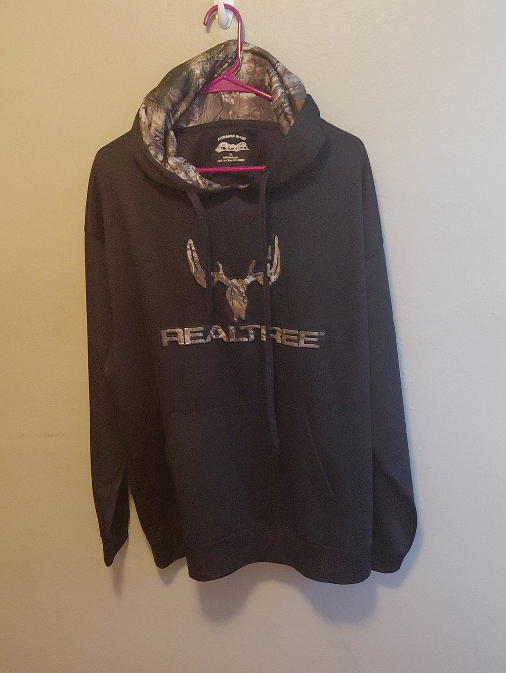 Realtree Black Hoodie with Camo Lining and Logo